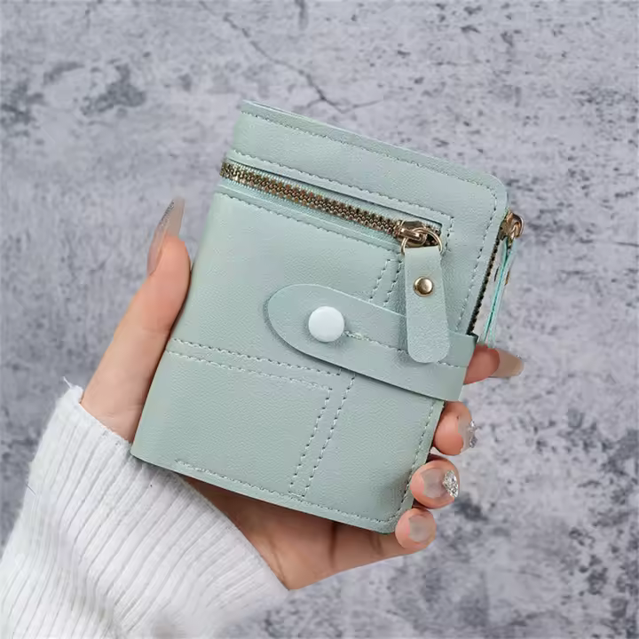 Cartera Para Mujer Color Sólido Delgada Con Botón Cartera Corta Para Tarjetas Y Monedas Funda Para Celular Material PVC - 1