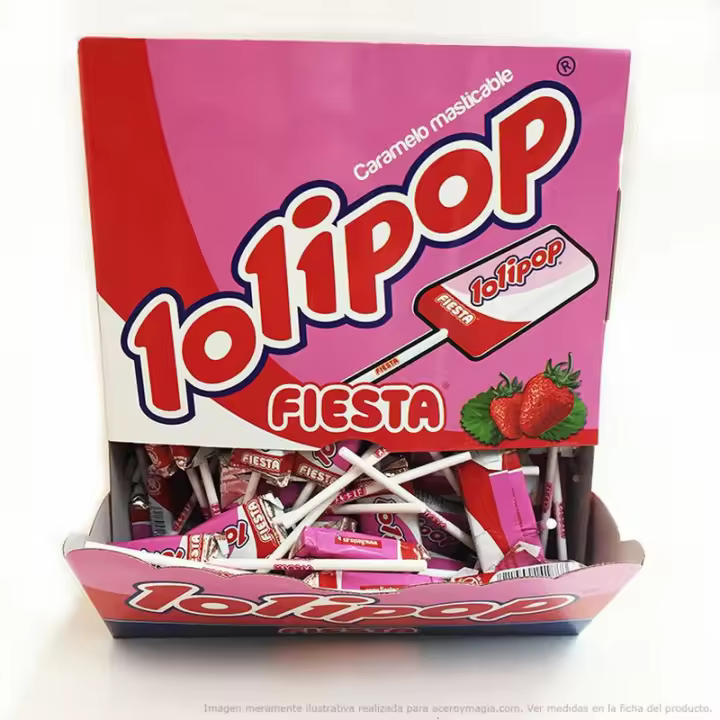 Fiesta LOLIPOP de Fresa Masticable Sin Gluten - 100 Unidades - 1