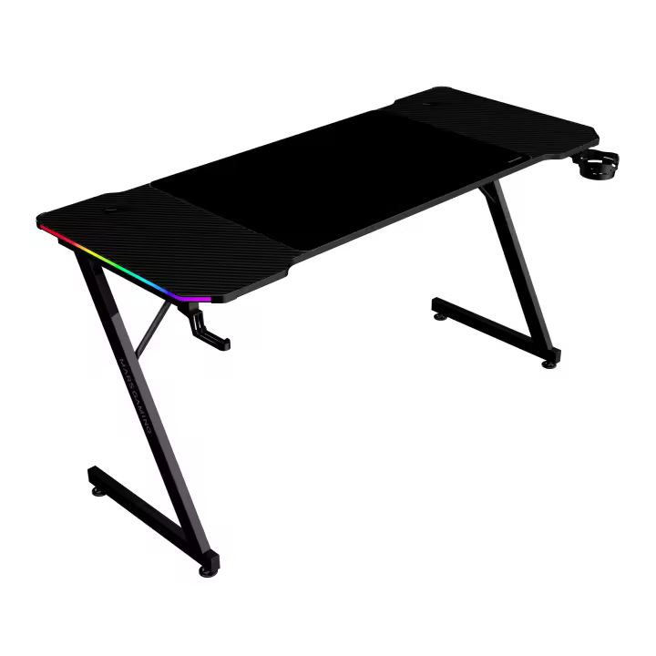 Mars Gaming MGD-X140RGB, Mesa Gaming Ergonómica, Iluminación ARGB con Mando, Fibra de Carbono, Alfombrilla XXL, Soporte Auriculares y Bebida, Gestión Cableado, Escritorio Gaming 140x60cm, Negro o Blanco - 1
