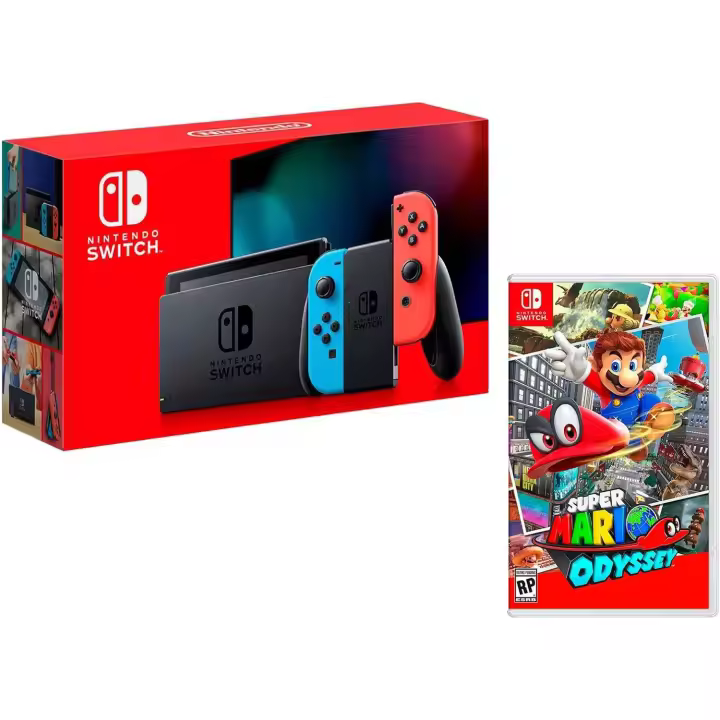 Nintendo Consola Switch Rojo / Azul Neón V2 Consola Pack + Juego Super Mario Odyssey - 1