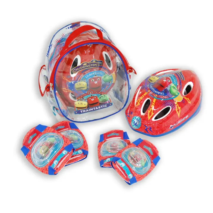 Mochila de Casco y Protecciones, con diseños exclusivos de Chuggington (8625) Incluye divertida mochila. Protecciones para rodillas y codos. Set para principiantes. Calidad al mejor precio. De acuerdo a la normativa CE. +3 años - 1