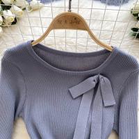 Vestido Corto Tejido Y2K Para Mujer Con Botones Cuello En V Diseño De Corbata Slim Para Oficina Estilo Chic Temporada Otoño - details 16
