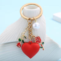 Llavero Elegante De Rosa Y Perla Para Hombres Y Mujeres Regalo Romántico De Amor Clásico De Zinc Alloy Medio OJO - details 1