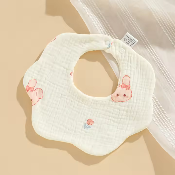 Babero Para Bebé De 6 Capas De Algodón Con Estampado De Pétalos Toalla De Crepe Para Recién Nacidos Y Niños Pequeños Suave Y Cómodo - 1