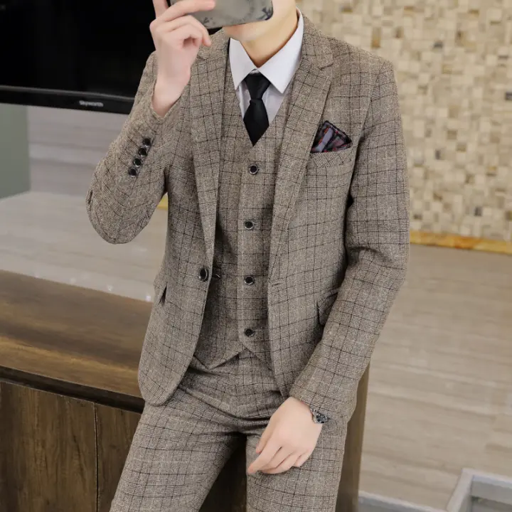 Traje De Negocios Para Hombre Slim Fit Conjunto Tres Piezas Con Chaleco Y Pantalones Elegante Vestimenta Profesional Para Bodas - 1