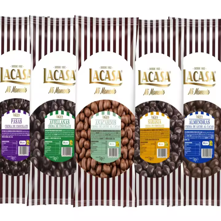 Lacasa pack 5kg deliciosas bolas de frutos secos con chocolate: Pasas de Corinto Negro,Almendra Leche,Anacardo leche,Avellana Negro, naranja Negro - 1
