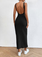 Vestido De Verano Sin Mangas Con Tirantes De Medio Tamaño Cuello Redondo Espalda Descubierta Tejido Ajustado De Pierna Un Solo Pasado Para Mujer - details 18