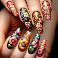 24pcs/set Uñas Postizas Largas Medias Falsas De Cuadrado Ballet Con Flores Y Mariposa Azul Verde Para La Temporada De Primavera Y Verano - details 39
