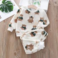 Pijama De Otoño E Invierno Para Niños Y Niñas Con Estampado De Oso De Algodón Flanelado Grueso Ropa De Casa Para 0-6 Años - details 0