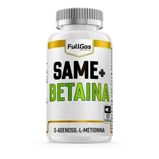 FULLGAS - SAMe + Betaína - 60 cápsulas - 250mg de SAMe (S-adenosil-L-metionina) + 200mg Betaína HCl por cápsula. Sin gluten y sin lactosa. - 1