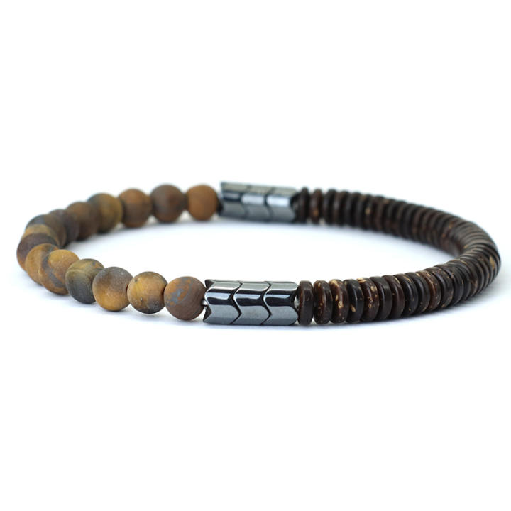 Pulsera De Bola De Coco Para Hombres 6mm Pulsera De Piedra Azul Natural Tigrillo Pulsera De Energía Chakra Yoga Madera Brazalete