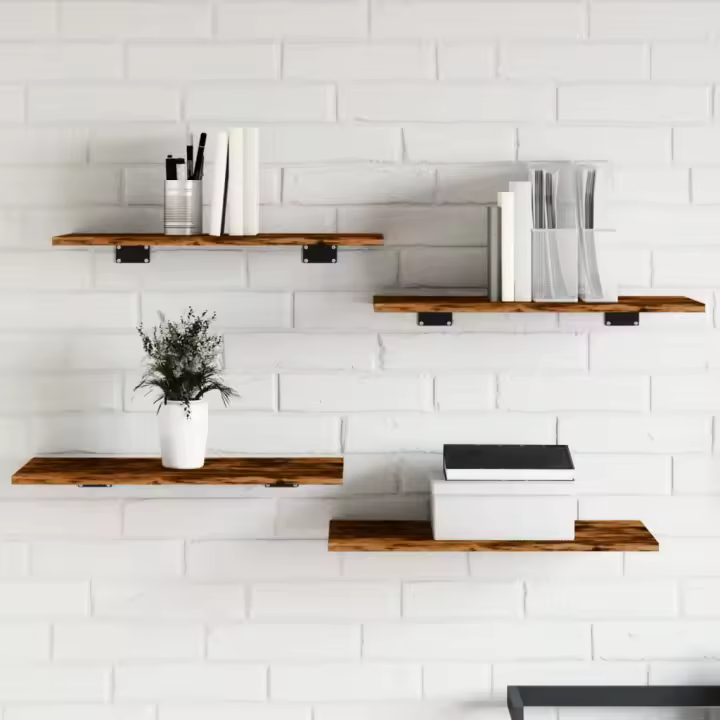 Estantes pared 4 uds madera ingeniería roble humo 60x30x1,5 cm - 1