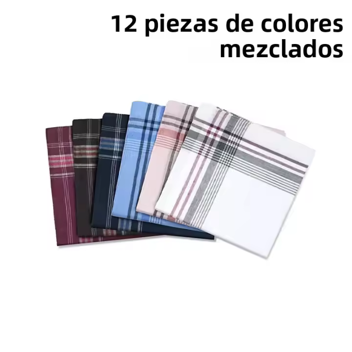 Pañuelos De Mano Multicolor a Cuadros Y Rayas 12Pcs Para Hombres Y Mujeres Para Bodas Y Fiestas De Negocios Toalla De Pecho Pañuelos De Bolsillo De Poliéster/Celulosa - 1