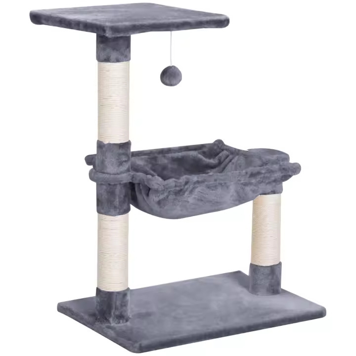 PawHut Árbol Rascador para Gatos Torre para Gatos 50x36x70 cm Centro de Actividad con Hamaca Plataforma Postes de Sisal y Bola Colgante - 1