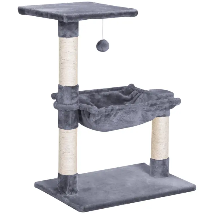 PawHut Árbol Rascador para Gatos Torre para Gatos 50x36x70 cm Centro de Actividad con Hamaca Plataforma Postes de Sisal y Bola Colgante - 1