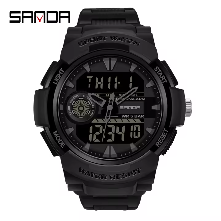 Reloj Deportivo De Pulsera Para Hombre SANDA Estilo Militar G-Style LED Digital Cronógrafo Resistente Al Agua Cuarzo Analógico-Digital Con Alarmas Y Calendario - 1