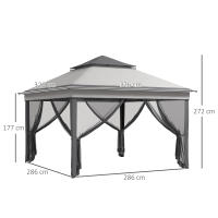 Outsunny Carpa Plegable 3x3x2,7 m Cenador de Jardín con Doble Techo Altura Ajustable 4 Mosquiteras Protección UV30+ Impermeable y Bolsa Gazebo para Exterior Fiestas Camping - details 2