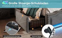 Cama Tapa Suave 160 × 200, Cama Doble with 4 Cajones, Iluminación LED y Puerto de Carga USB-C, Cama de Almacenamiento y Cama Juvenil con Base de Listas, Terciopelo, Gris, Sin Colchón - details 4