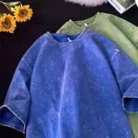 Camiseta Estilo Retro Americano Pesada De Color Sólido Para Hombres Y Mujeres Manga Corta Verano Moda De Calle Antiguo Talla Grande Ropa Lavada - details 10