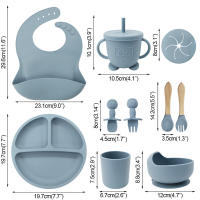 Vajilla de Bebé Silicona, 10 piezas Juegos de vajilla infantil, Cubiertos con plato ventosa, Plato Bebe Ventosa,Tenedor con mango de madera, bebe de silicona, Babero Set vajilla silicona bebe - details 4