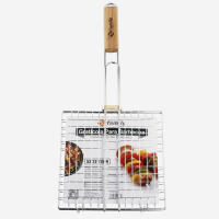 DESEOS Parrilla de Barbacoa con Mango de Madera | Rejilla para Asar de Acero Inoxidable 23x23 cm, Ideal para Carnes y Verduras | Herramienta de Cocina BBQ - details 2
