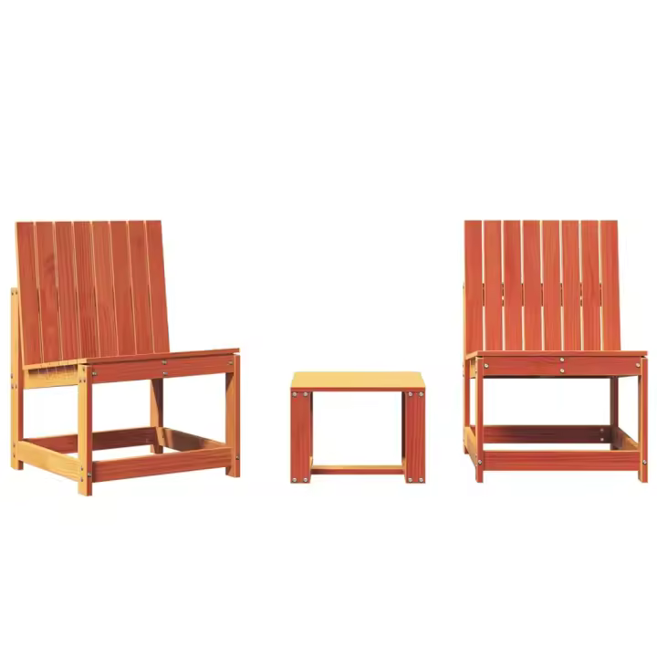 Madera maciza Pino marron Wax Juego de muebles Jardín 3 pzas - 1