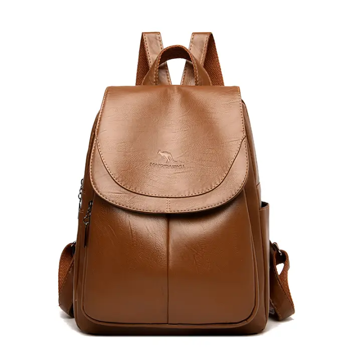 SOMY Mochila Retro de cuero suave para mujer, bolso de hombro de gran capacidad para viaje y escuela, Color sólido, alta calidad, novedad de 2024 - 1