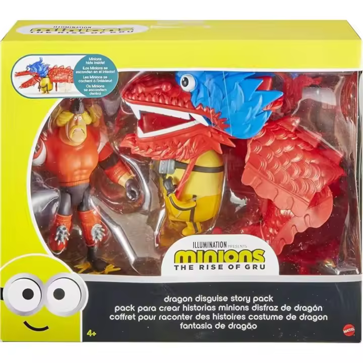 MINIONS - Pack de 2 figuras de acción - The Rise of Gru - Incluye disfraz de DRAGÓN - Coleccionable - Mattel - 1