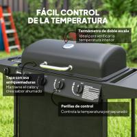 Outsunny Barbacoa de Gas BBQ Gas con 4+1 Quemadores 12 kW Barbacoa Portátil con Termómetro Mesa Lateral Estante Especiero Parrilla Recogedor de Grasa 2 Ruedas para Jardín Exterior Camping Negro - details 4