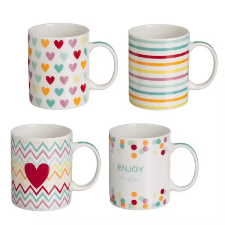 Dcasa Juego de 4 tazas mug romanticas de cerámica corazon de 340 ml - 1