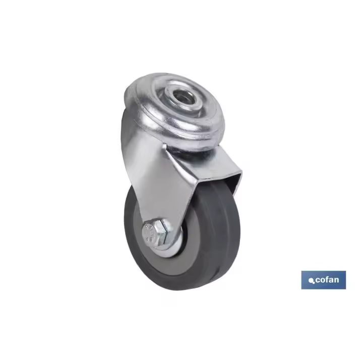 Rueda de goma gris para tornillo pasante | Diametros desde 30 mm hasta 75 mm | Para pesos desde 25 kg hasta 45 kg; 2 UNIDADES - 1