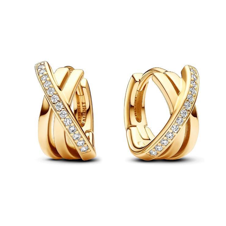 PANDORA Signature Pendientes de aro cruzados con engaste pavé，Viene con embalaje de caja de regalo original.