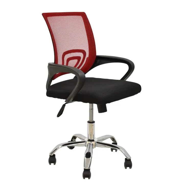 Sillón de oficina FISS NEW, negro, gas, basculante, malla roja, tejido negro - 1