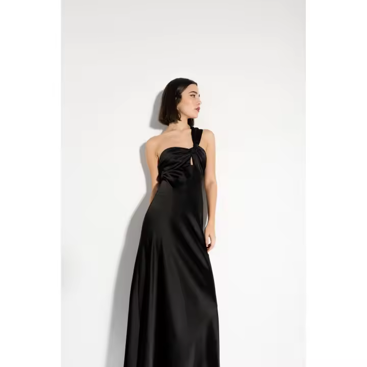 PuntoSalao Vestido midi asimétrico satinado elegante para fiesta para mujer - 1