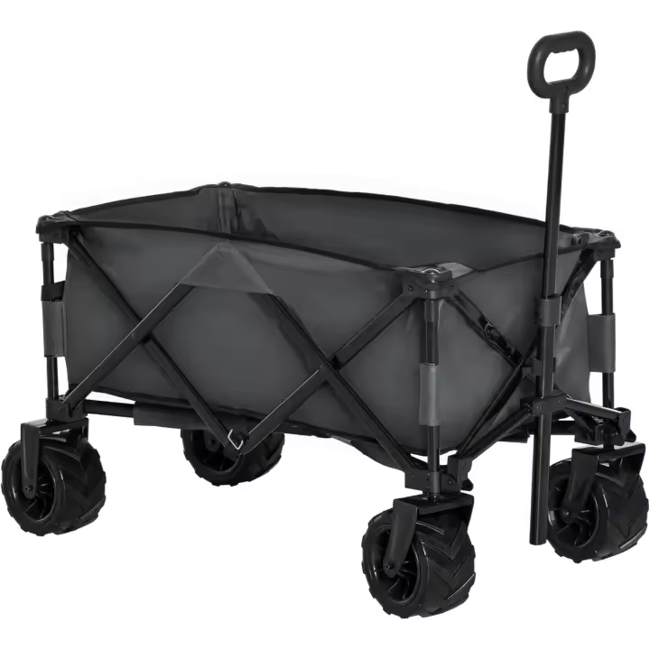 Carro de Jardín Plegable Carga 70 kg Carro para Playa con Altura del Manillar Ajustable Ruedas Delanteras Giratorias 360° y Marco de Acero para Compra Gris Oscuro - 1