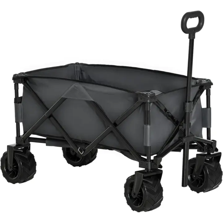 Carro de Jardín Plegable Carga 70 kg Carro para Playa con Altura del Manillar Ajustable Ruedas Delanteras Giratorias 360° y Marco de Acero para Compra Gris Oscuro - 1