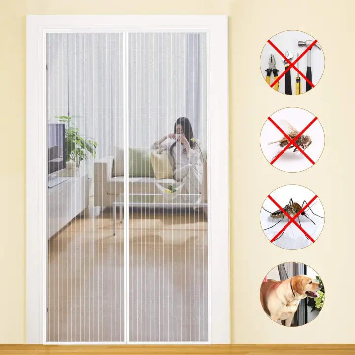 Mosquitera Puerta Magnetica Corredera Cortina Mosquitera Magnética para Puertas Cortina de Sala de Estar la Puerta del Balcón Puerta Corredera de Patio (120x220, Blanco) - 1
