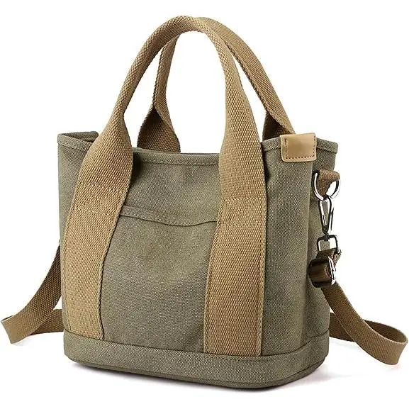La pequeña bolsa de asas de las mujeres con los bolsillos múltiples, mini bolsos de la lona con la cremallera, bolso del Hobo para la escuela, viaje, trabajo, uso diario - 1