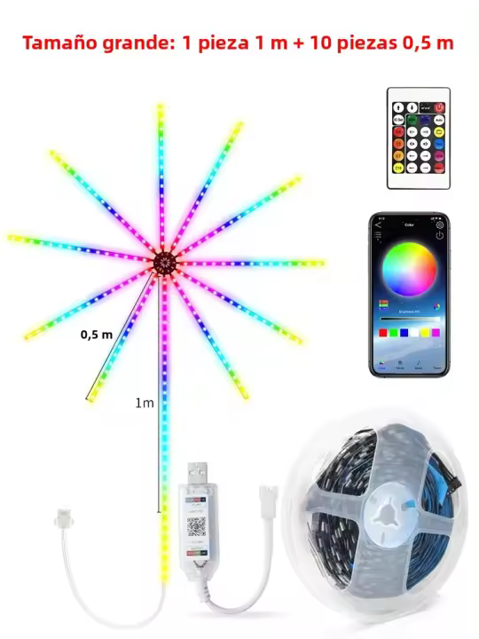 Tira De LED Fuegos Artificiales RGB Con Control Remoto USB Y Bluetooth Activación Por Sonido Y Música Decoración De Navidad Para Habitación Color Soñado - 1