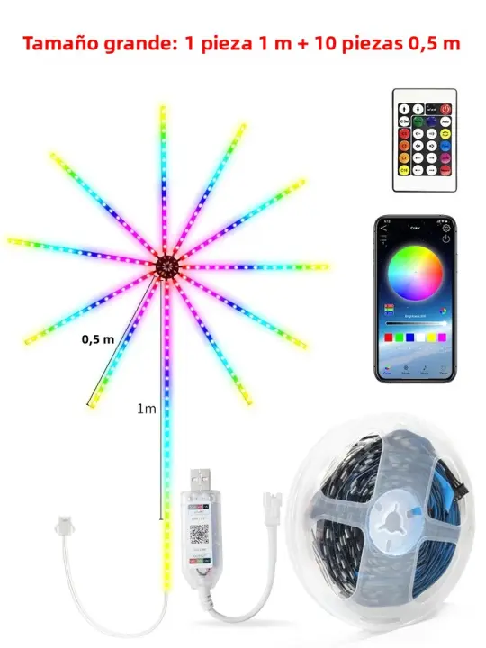 Tira De LED Fuegos Artificiales RGB Con Control Remoto USB Y Bluetooth Activación Por Sonido Y Música Decoración De Navidad Para Habitación Color Soñado - 1