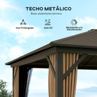Outsunny Cenador para Jardín 3x3,6 m Pérgola de Jardín Gazebo con Doble Techo 4 Paredes Laterales 4 Mosquiteras Anti-UV y Marco de Aluminio Carpa para Exterior Terraza Patio Café - details 0