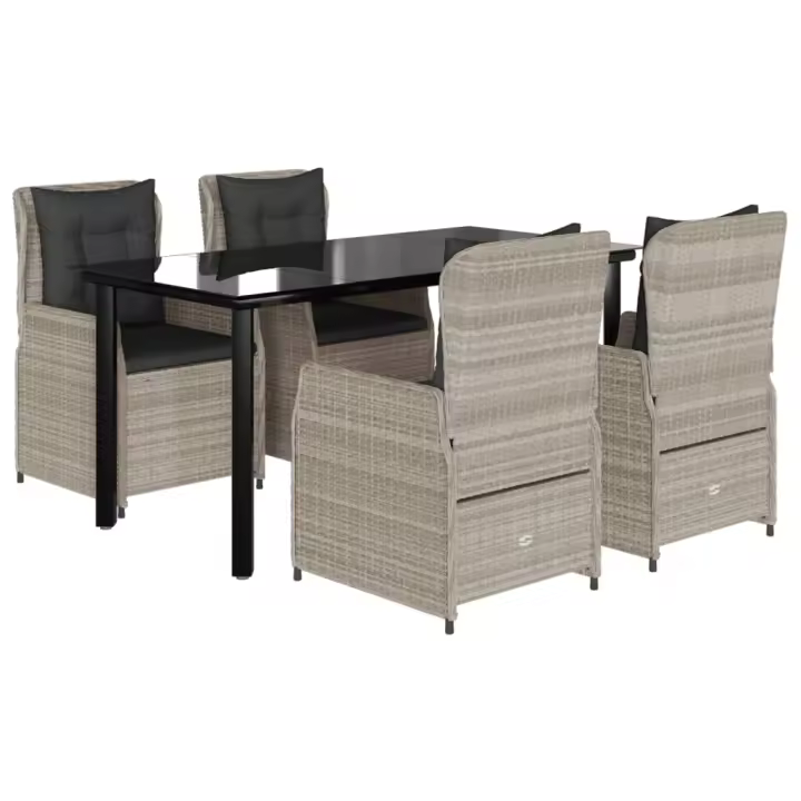 vidaXL Set comedor de jardín 5 pzas cojines ratán sintético gris claro - 1