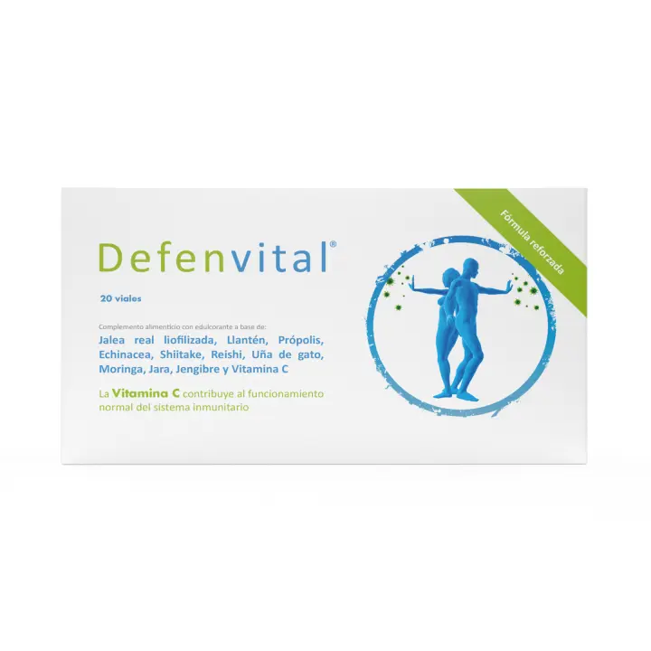 Defenvital 20 viales Margan Biotech. JALEA REAL LIOFILIZADA  LLANTÉN  PRÓPOLIS  ECHINACEA  SHIITAKE  REISHI  UÑA DE GATO  MORINGA  JARA  JENGIBRE  VITAMINA C - 1