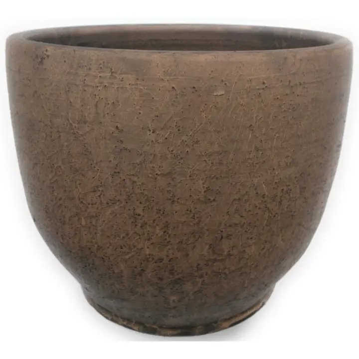 Maceta artesanal de barro rustica cuenco alto exterior e interior 20 cm x 25 cm - 1