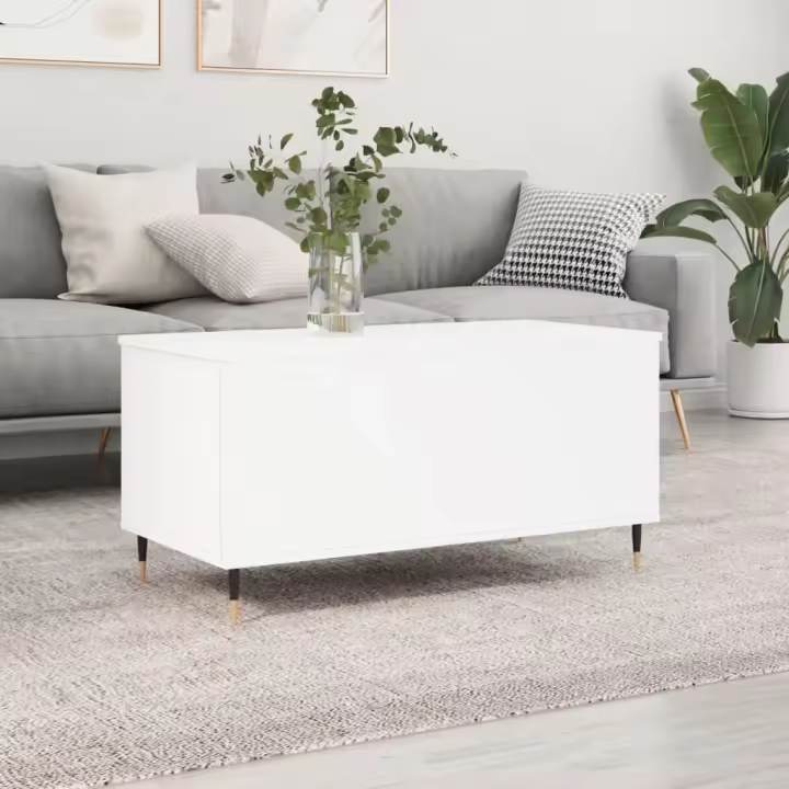 vidaXL Mesa de centro madera contrachapada blanco 90x44,5x45 cm - 1