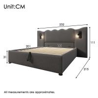 Cama tapizada Twin 160x200 with Luz de Lectura y Carga USB Typo-C, somier de almacenamiento with listones de Madera maciza y metal, Gris, Linen (cojín no incluido). - details 9