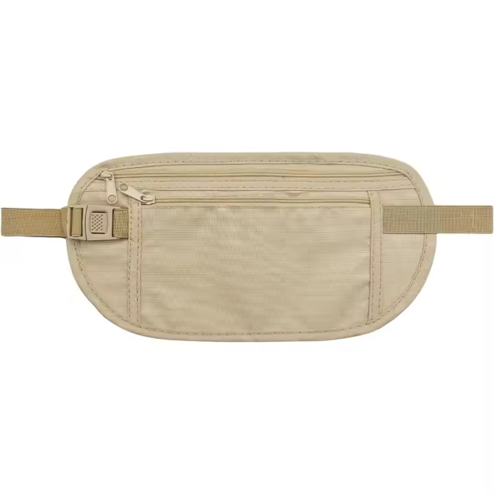 Riñonera de nylon con bloqueo RFID para Mujeres Hombres, paquete de cintura antirrobo debajo de la ropa con ajustable (beige) - 1