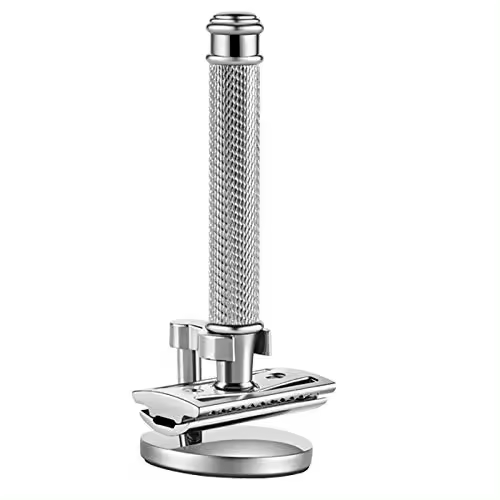 Cepillo De Barba De Seguro De Hoja Sola Premium Para Hombres Con Soporte Y 5 Hojas Platinadas Cuchilla Doble Fila De Afeitar - 1