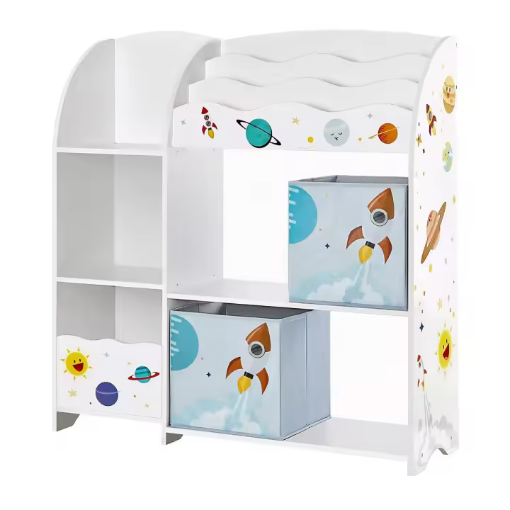 Estantería infantil blanca, organizador multifuncional para juguetes y libros de niños, con 2 cajas, gran capacidad, tema universal, para dormitorio y salón - 1