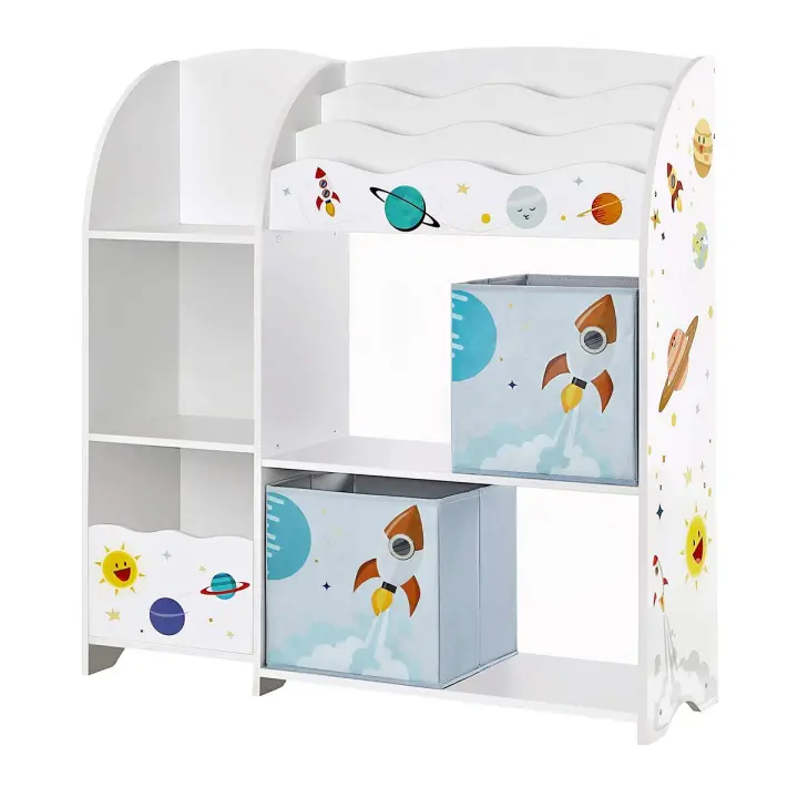 Estantería infantil blanca, organizador multifuncional para juguetes y libros de niños, con 2 cajas, gran capacidad, tema universal, para dormitorio y salón - 1